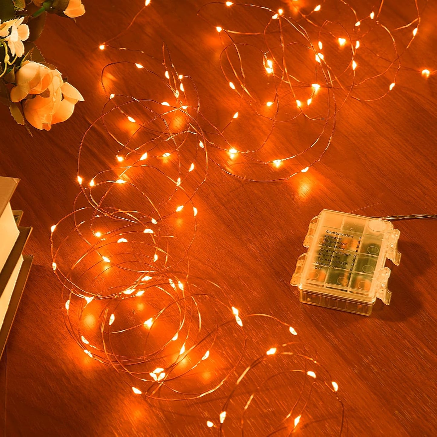 1 Pack 32.8 Ft. Battery Operated Outdoor String Lights with Remote & Timer, LED Orange Fairy Lights, Waterproof Twinkle Lights for Bedroom, Dorm, Mason Jar, Wedding, Party, Christmas