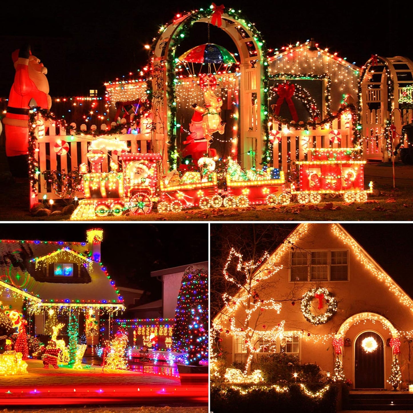 XTF2015 170ft 500 LED Christmas Lights Outdoor, 3 in 1 Color Changing Christms Tree Lights with 11 Modes and Remote for Outdoor Indoor Decor (Warm White & Multicolor & Combination) (170FT)
