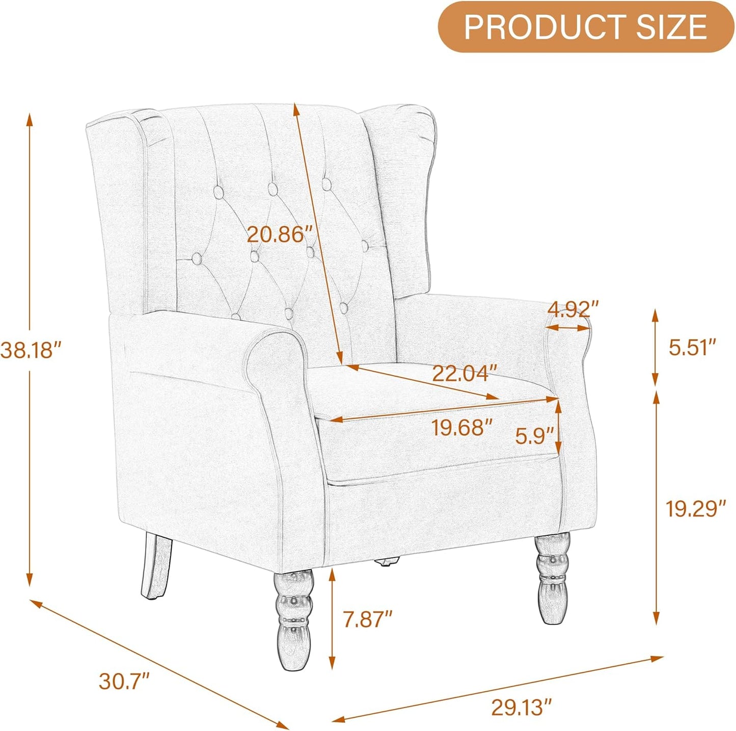 UIXE High Back Accent Chair, Upholstered Armchair in Fabric, Retro Wingback Arm Chair for Living Room, Comfy Single Sofa Bedroom Reading Seat with Solid Wood Legs - Black Blue