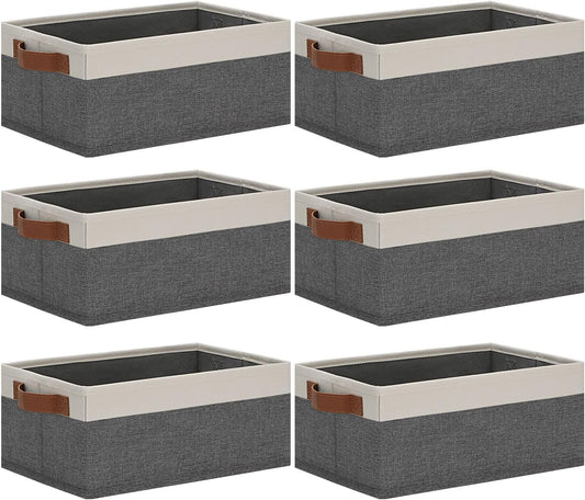 GhvyenntteS Small Fabric Storage Bins with Handles 6 Pack, 11.8" x 7.87" x 5.11" Storage Baskets for Shelves, Baskets for Organizing Clothes Underwear Socks Hats DVDs (Grey/White)