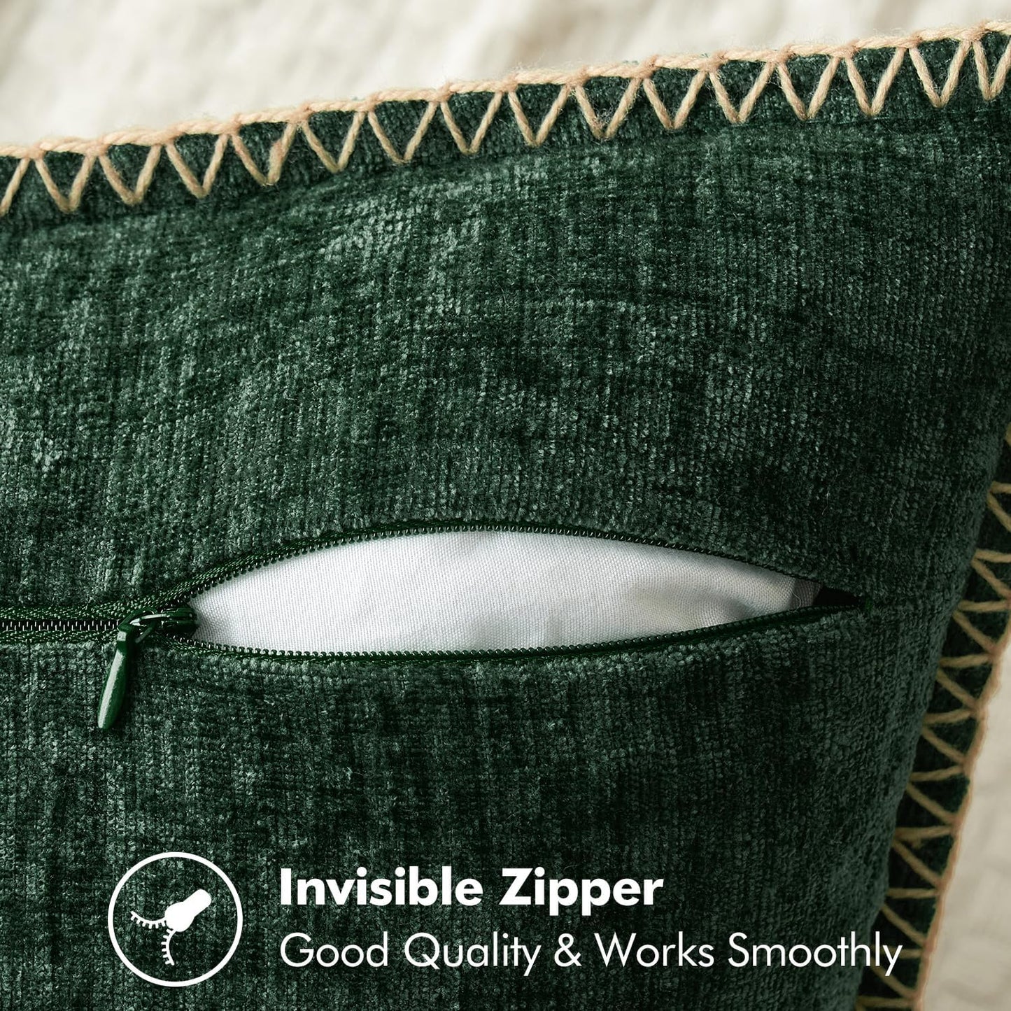 MIULEE Pack of 2 Christmas Pillow Covers 18x18 Inch Dark Green Farmhouse Decorative Throw Pillow Covers with Stitched Edge Soft Chenille Solid Dyed Couch Pillow Covers for Sofa Bed Living Room