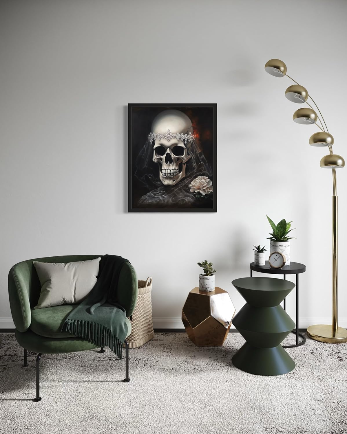Skull Bride Poster Art Print, Halloween Scary Vintage Wall Art Academia Spooky Painting Decoration for Horror Prints, Gothic Posters Bedroom Decor 89 (Skull Bride, 8 x 10 inches, Black Frame)