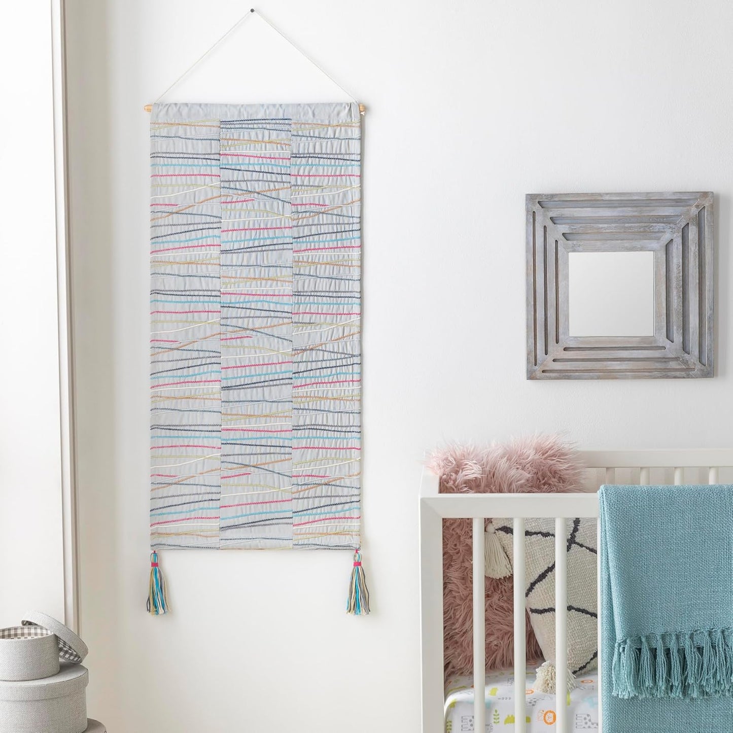 Mark&Day Wall Hanging, Stainz Modern Farmhouse Ice Blue Tapestry Wall Hanging for Living Room, Bedroom, Office or Kitchen (36"H x 18"W)