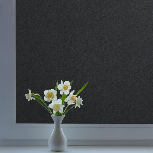 DOWELL Blackout Window Film, 100% Light Sun Blocking Static Cling Frosted Privacy Film for Glass, Heat Control Removable Window Tint, Room Darkening Cover for Day Sleep, Black, 35.4" x 157.5"