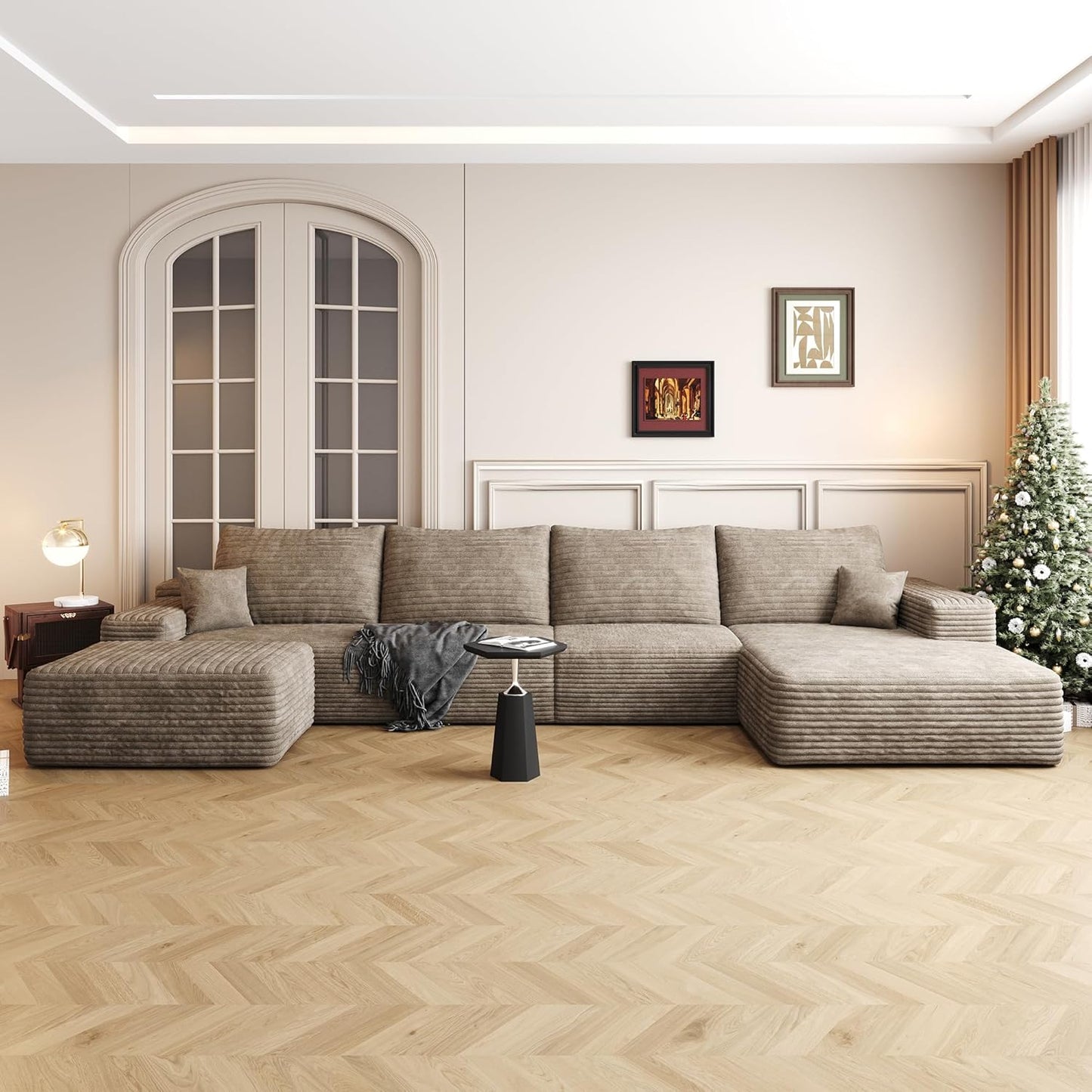 136" Sectional Couches for Living Room Modern Modular Sofa with L-Shape Couchs Upholstered Boneless Couch Deep Seat Sectional Couch with Chaise (Camel, Right Facing Chaise+3Seaters+Ottoman)