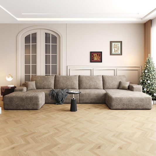 136" Sectional Couches for Living Room Modern Modular Sofa with L-Shape Couchs Upholstered Boneless Couch Deep Seat Sectional Couch with Chaise (Camel, Right Facing Chaise+3Seaters+Ottoman)