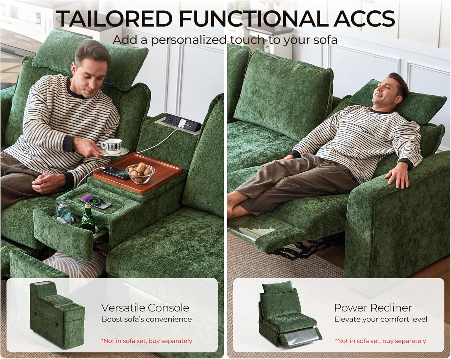 Oversized Modular Sofa Comfy Cloud Couch with Storage, Extra Deep Plush Sectional Sofa Set for Living Room, Covers Washable, Chenille, Olar (Green, 6-Seater with 2 Ottomans, u-Shaped)