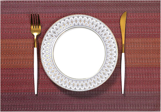 LEXMORE Placemats Set of 8 Vinyl/Plastic Woven Place Mats for Kitchen Table Indoor/Outdoor Washable Placemat Wipeable Dining Table Mats(Pomegranate Parade)