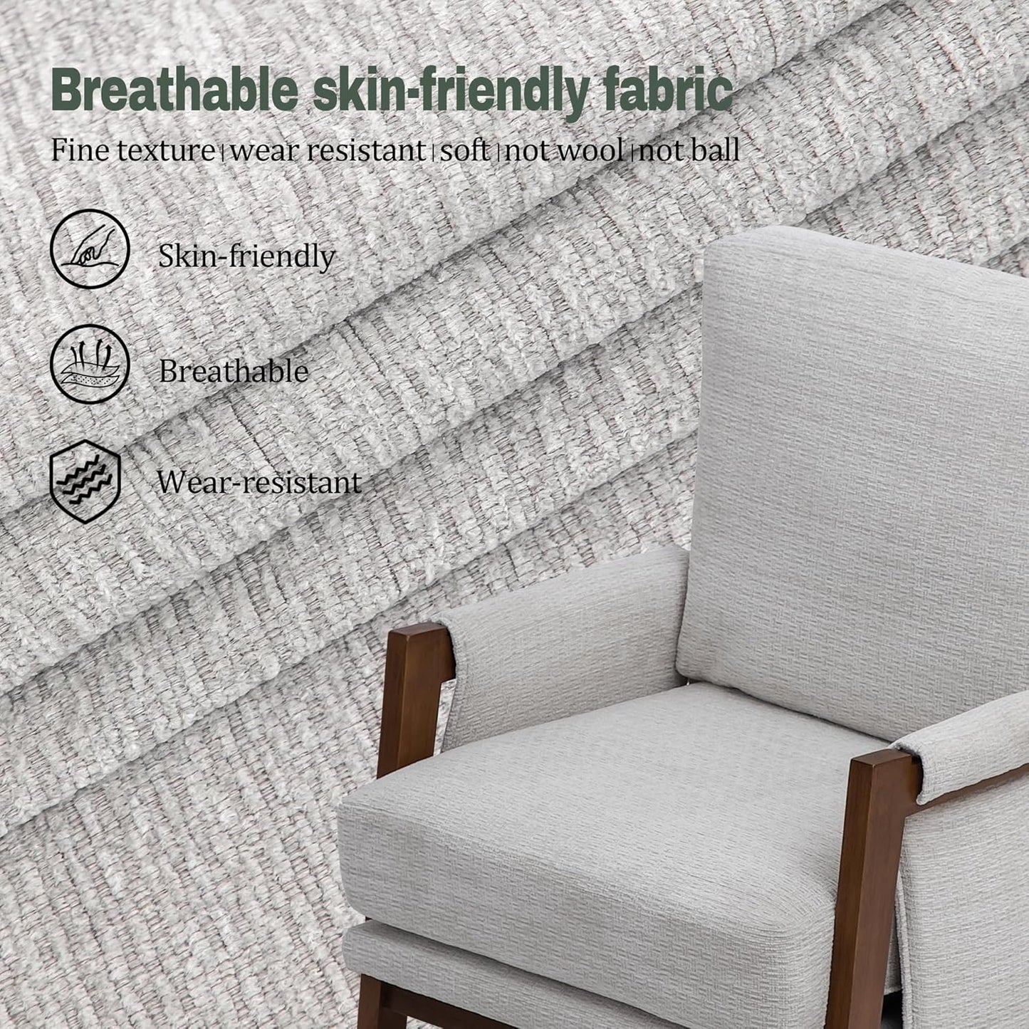 Modern Accent Chair for Living Room Mid Century Arm Chair Upholstered Bedroom Chair Comfy Lounge Chair with Solid Wood Frame, White
