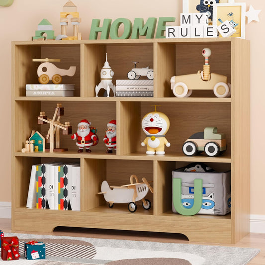 Book Shelf, 8 Cubes Storage Organizer, Freestanding Wooden Bookshelf Cube Shelf for Bedroom, Living Room, Home Office, 3-Tier Open Shelf Wooden Bookcase
