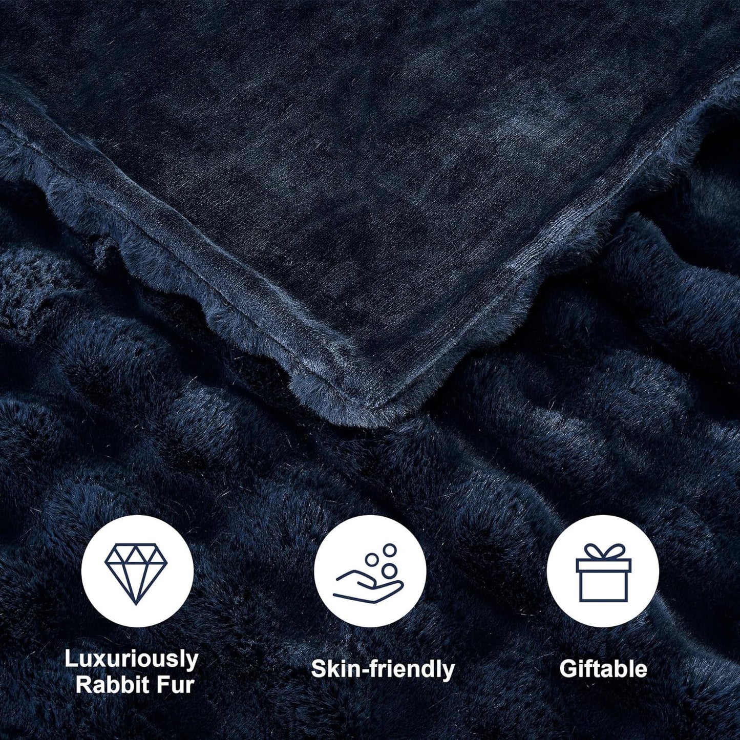DREAMNINE Oversized Soft Thick Fuzzy Bubble Faux Rabbit Fur Throw Blanket Twin Size 60" x 71", Double Sided Comfy Plush Warm Shaggy Fluffy Blankets, Luxury Cozy Cute Furry Blanket for Bed, Navy Blue