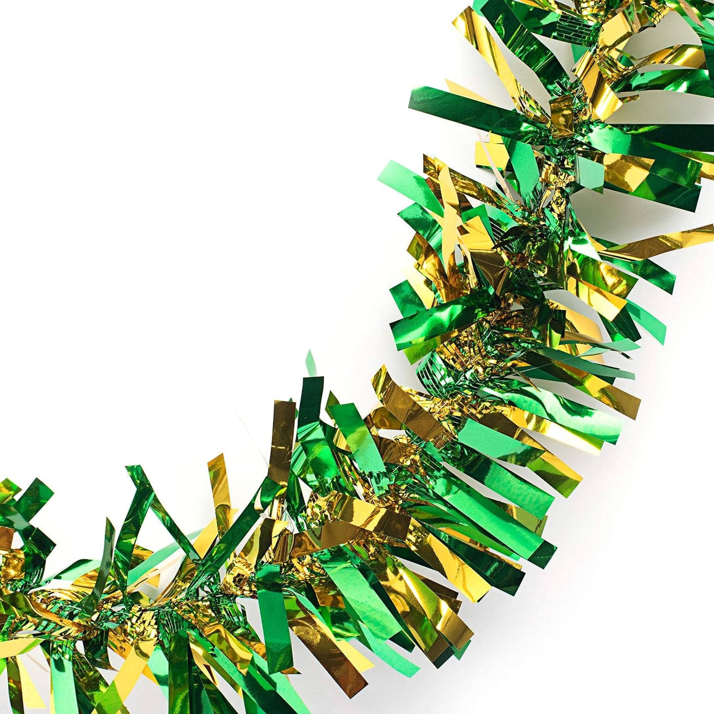 Anderson's Green & Gold Metallic Tinsel Twist for Trailer Or Golf Cart, 4 inches Wide x 25 ft Long, Christmas, Birthday, Mardi Gras, Graduation and Holiday Garland Decor for Parties and Parades