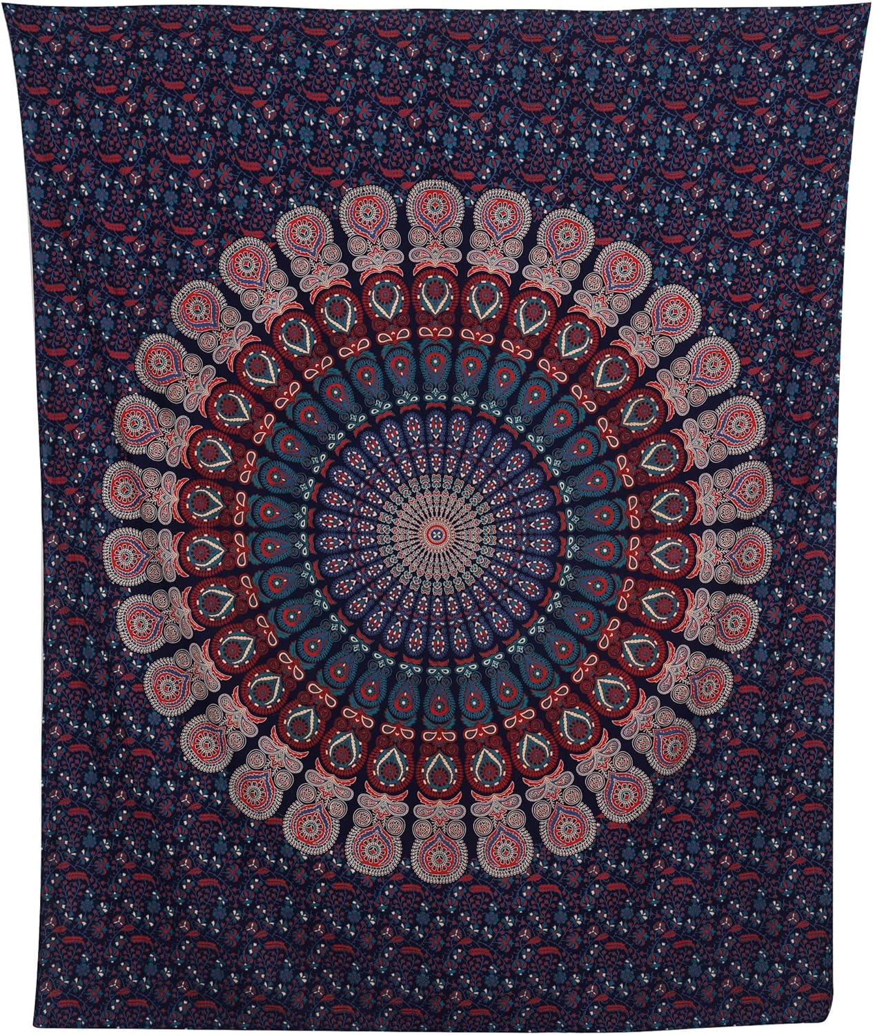 Bless International Handmade Indian hippie Bohemian Psychedelic Peacock Mandala Wall hanging College Dorm Beach Throws Table Cloth Bedding Tapestry (Midnight Blue, Queen(84x90Inches)(215x230Cms))