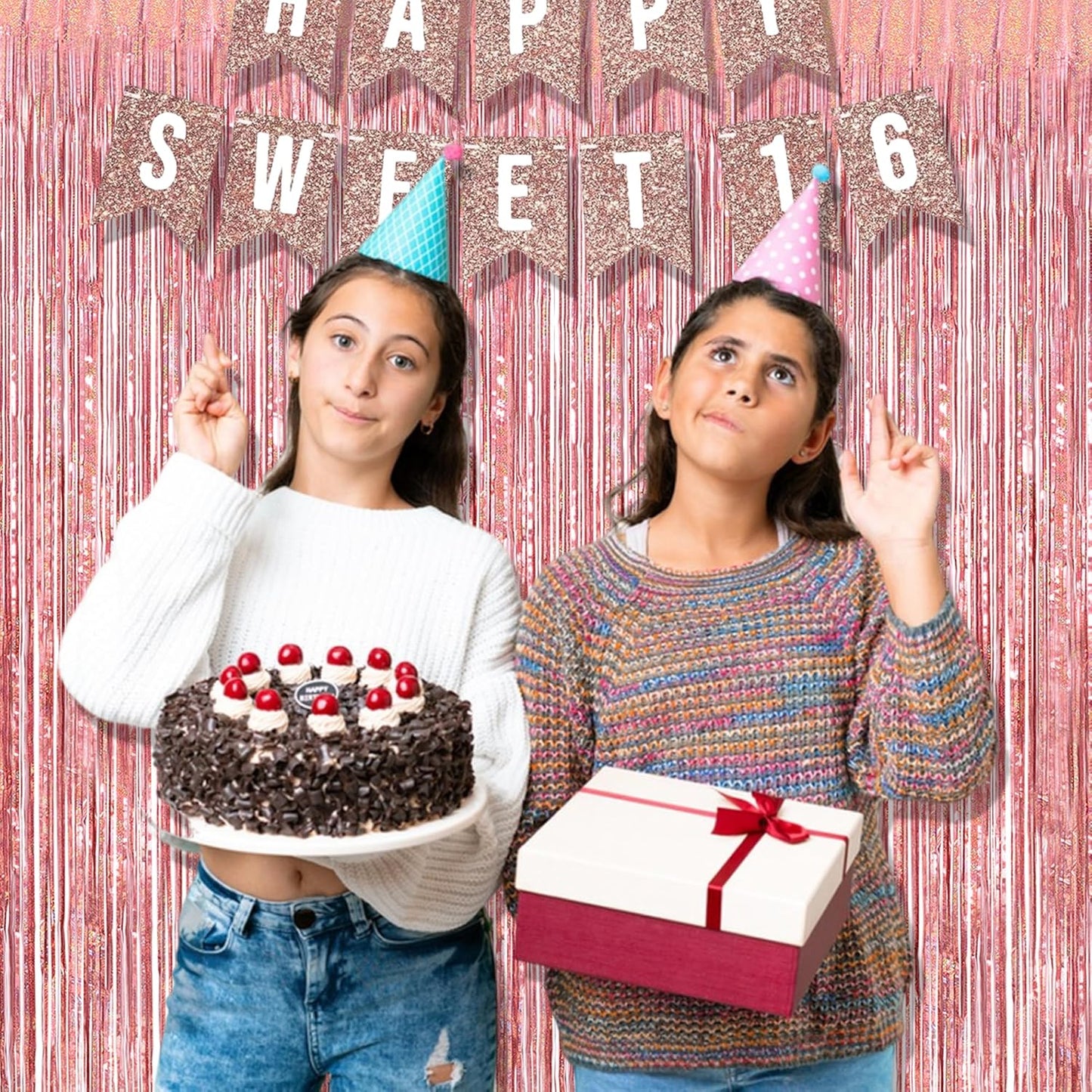 BRAVESHINE Rose-Gold Metallic Tinsel Backdrop - 2Pcs 3.2x8.2ft Metallic Tinsel Foil Fringe Curtains Photo Booth Streamers for 21-st Birthdays Bachelorette Engagement Bridal Shower Party Decorations