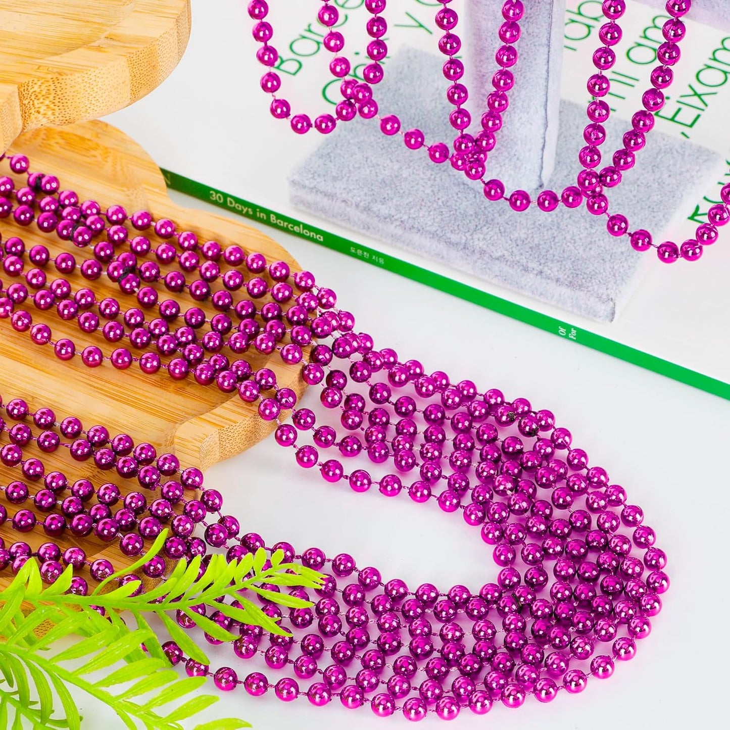 50PCS Bead Necklace, Metallic Mardi Gras Pink Bead Necklace, 33" Mardi Gras Round Beaded, Festival Parade Throw for Breast Cancer Awareness Accessories Gender Reveal Party Supplies Decor