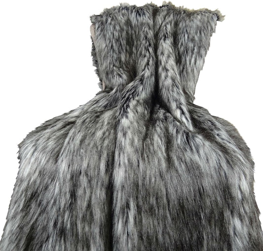 Exotic Siberian Husky Faux Faur Throw Blanket - Gray White Black Husky Fur - Gray Faux Fur Throw Blanket - Luxury Soft Faux Fur, Made in US, 16411