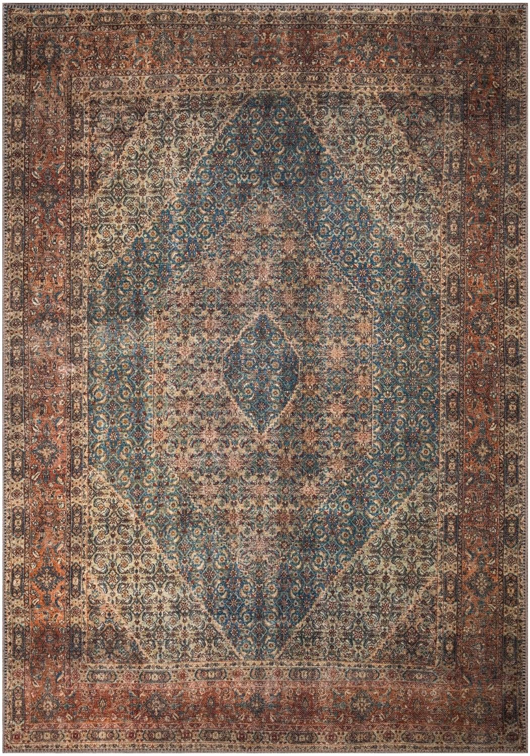 Keen Home Design 9x12 Rug - Machine Washable Area Rug with Non-Slip Backing, Ideal for Living Room, Dining Room, Bedroom - Vintage, Easy Clean, Durable, Low Pile Rug - (9' x 12')