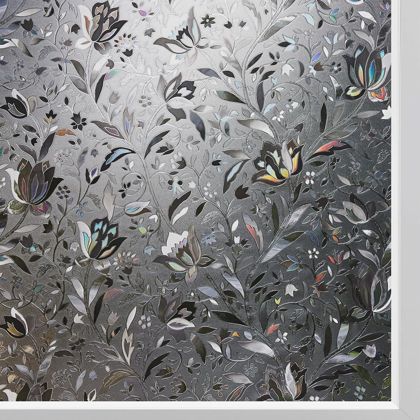 Kromapolis Window Film, Window Privacy Film Frosted, Vinyl Glass Covering, Stained Glass Decorative Film, Static Window Clings, Non-Adhesive (Grayish Black, 35.4 x 157.4 inch)