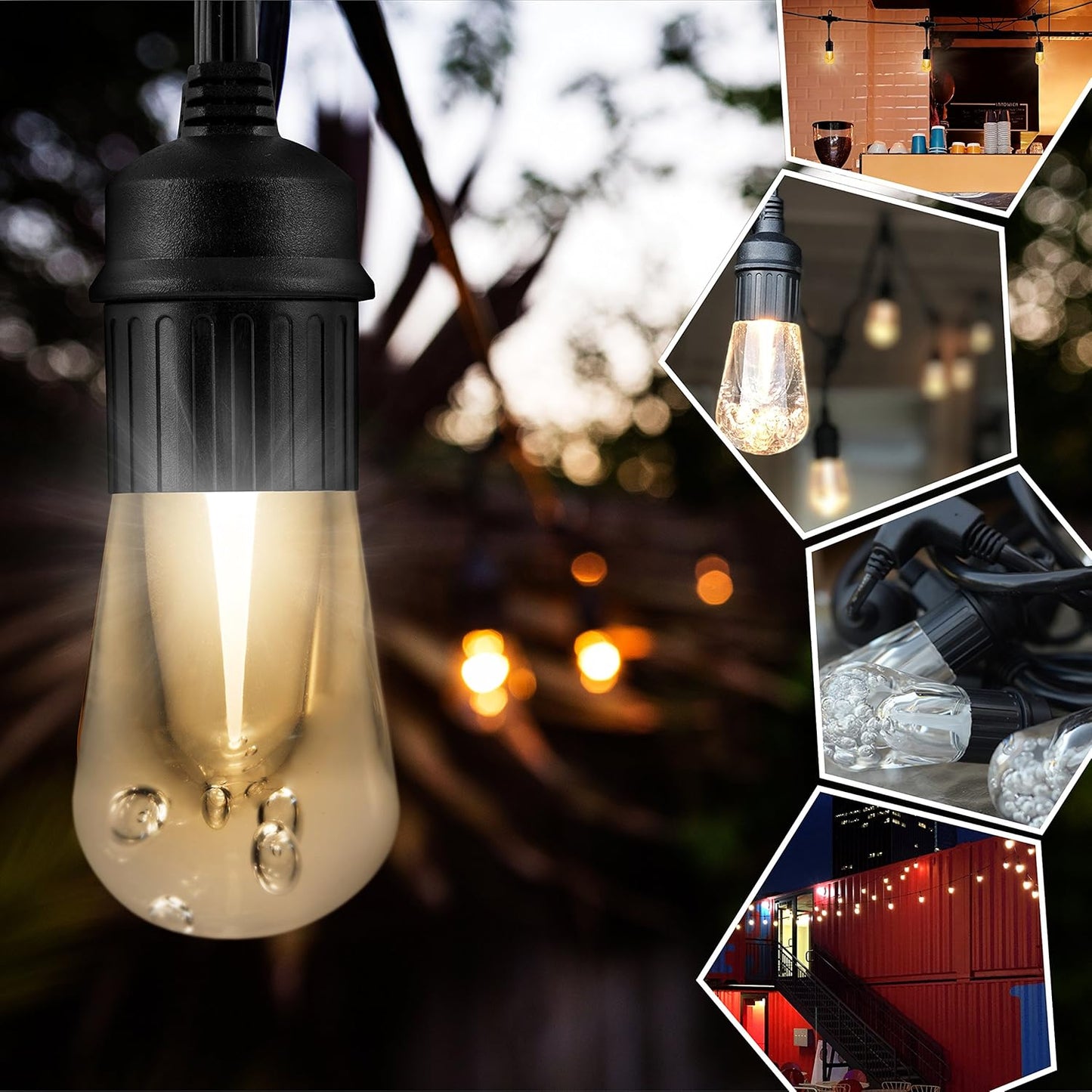 Enbrighten LED Outdoor String Lights 48ft Soft Warm White Patio Lights with Ultra-Durable Shatterproof and Waterproof Acrylic Bulbs for Balcony, Backyard, Porch, Gazebo, Deck, Party and Market, 35631