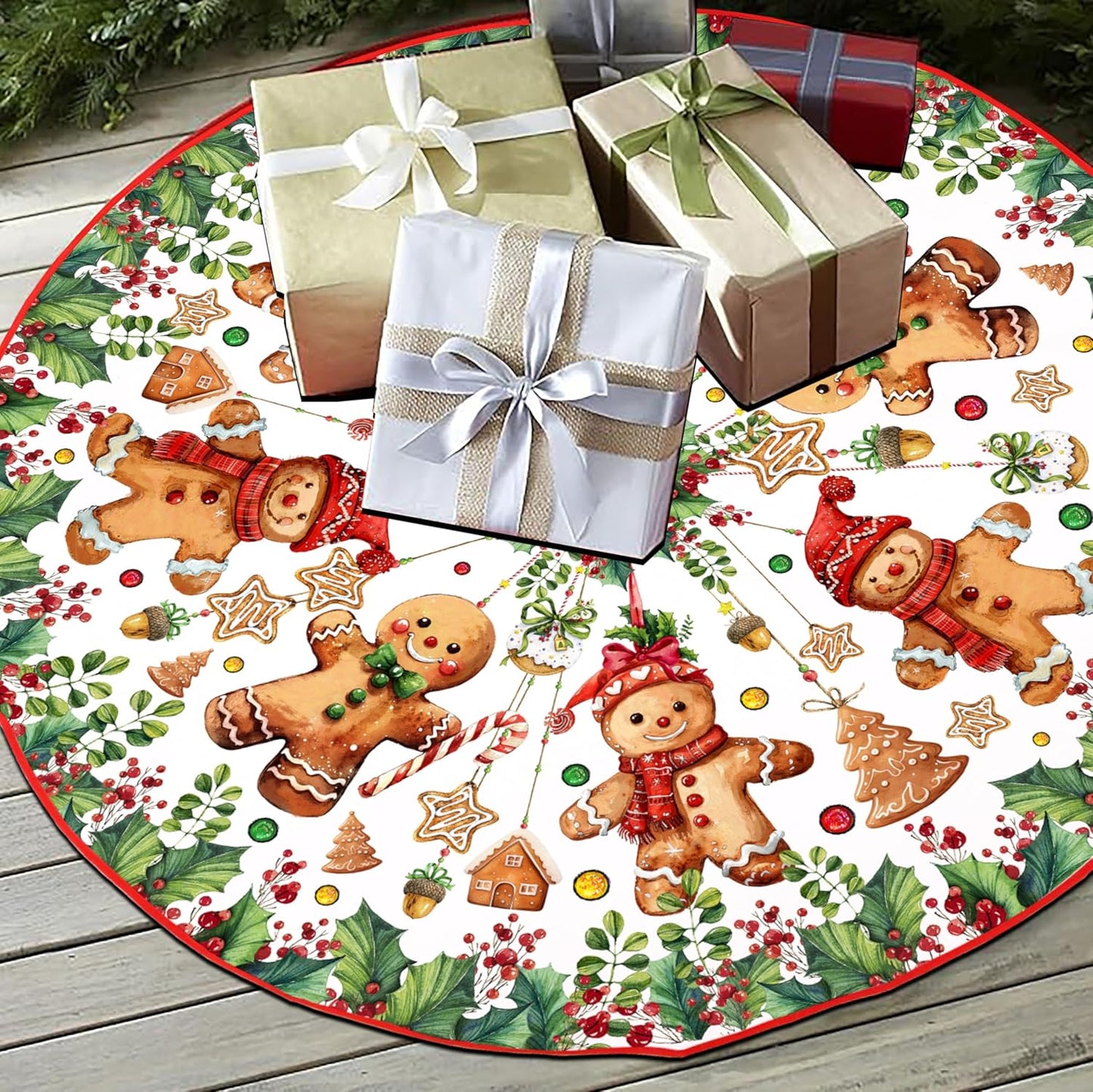 Baccessor Cute Gingerbread Man Christmas Tree Skirt 36 Inch, Merry Christmas Christmas Tree Skirt Collar for Winter Xmas Holiday Farmhouse Vintage Rustic Party Decoration
