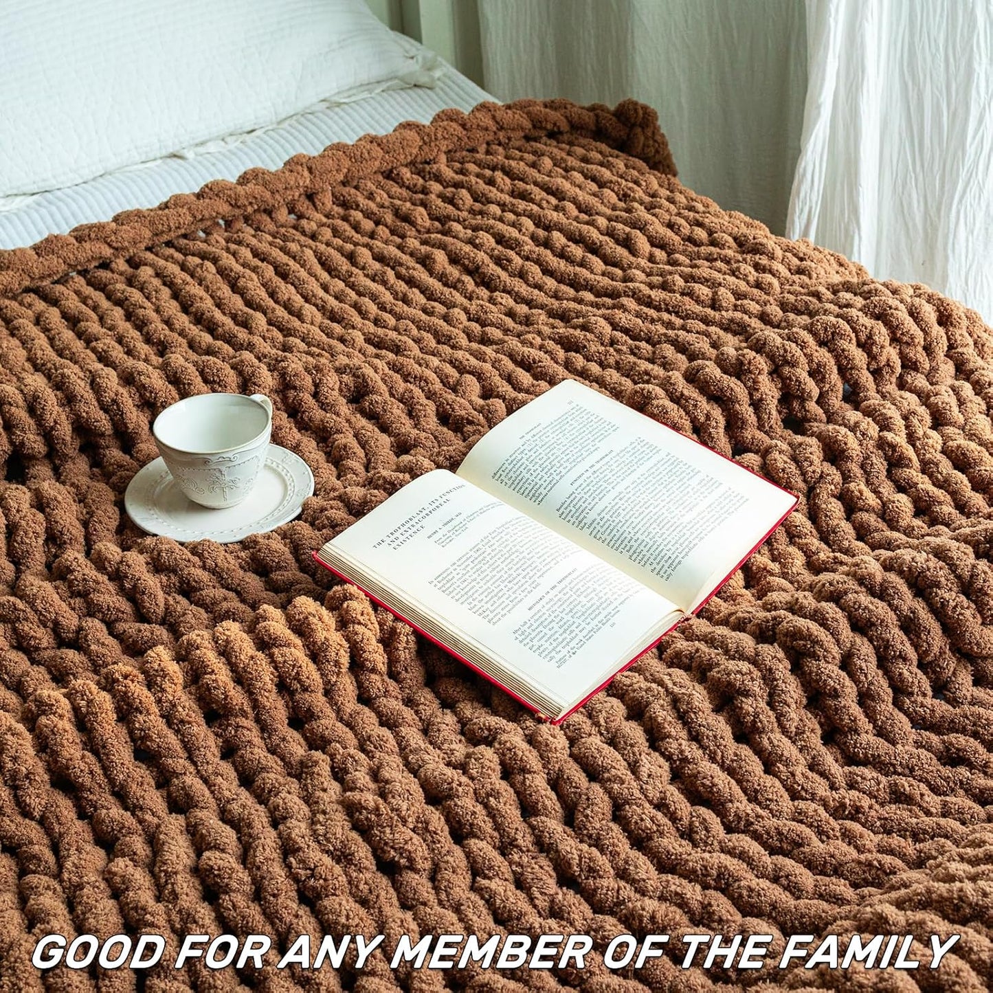 Chunky Knit Blanket - Luxury Soft Cozy Extra Large Size (80 * 90) Throw Blanket,100% Woven Blanket Rope Knot Throw Blanket for Couch, Sofa, Home Decor, Gift - Machine Washable（Brown）