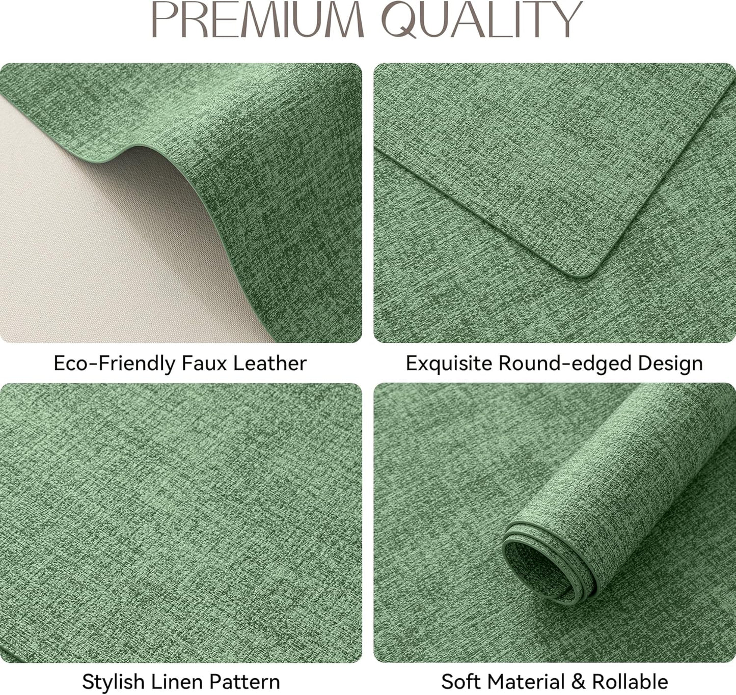 Romanstile Vinyl Placemats Set of 6-12 X 18 Inch - Heat Resistant Place Mats 100% Waterproof Oilproof Wipeable Reversible Faux Leather Table Mats for Kitchen/Dining/Party/Outdoor, Dark Green