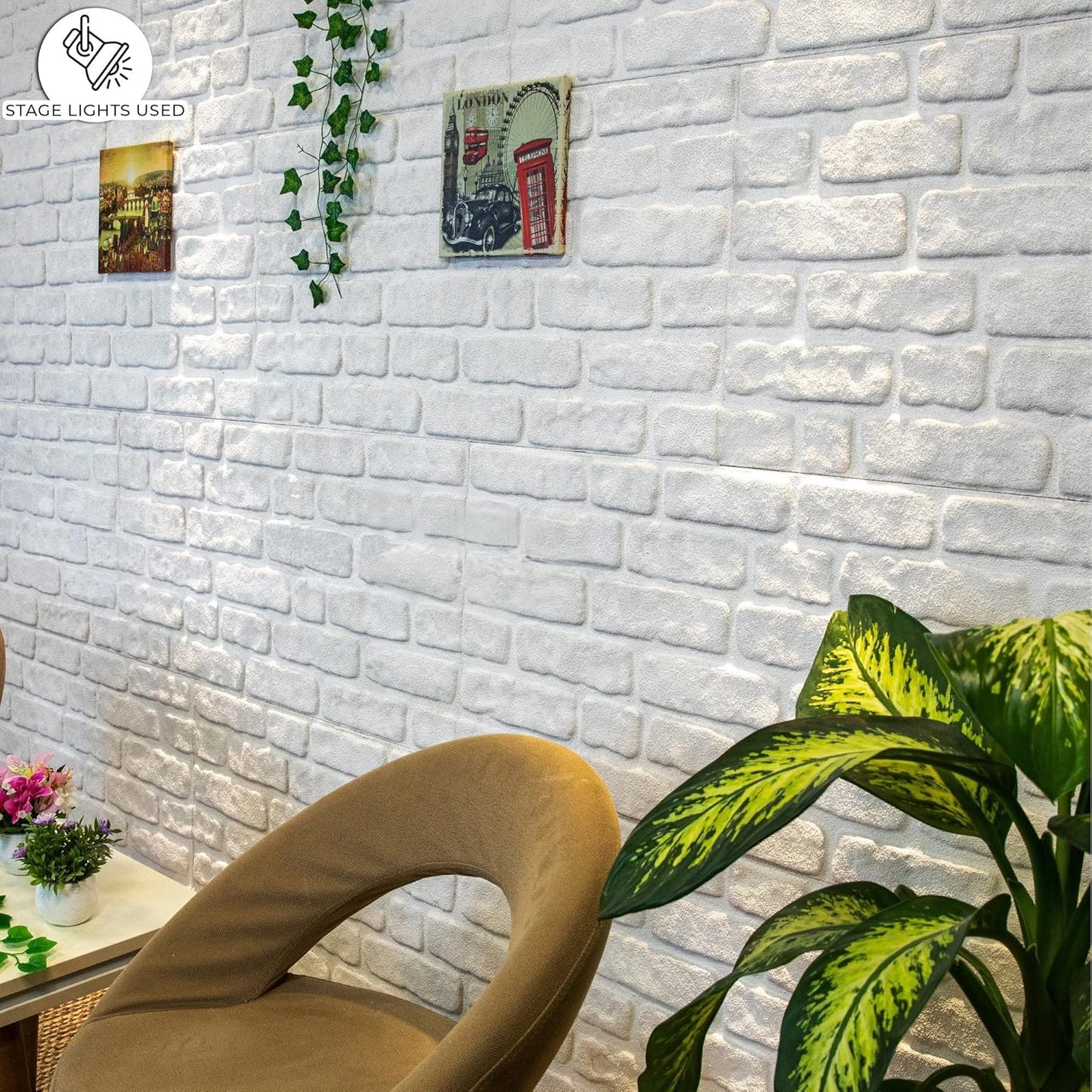 Dundee Deco 3D Wall Panels Faux Brick - Cladding, White Stone Look Wall Paneling, Styrofoam Facing for Living Room, Kitchen, Bathroom, Balcony, Bedroom, Set of 10, Covers 53 sq ft
