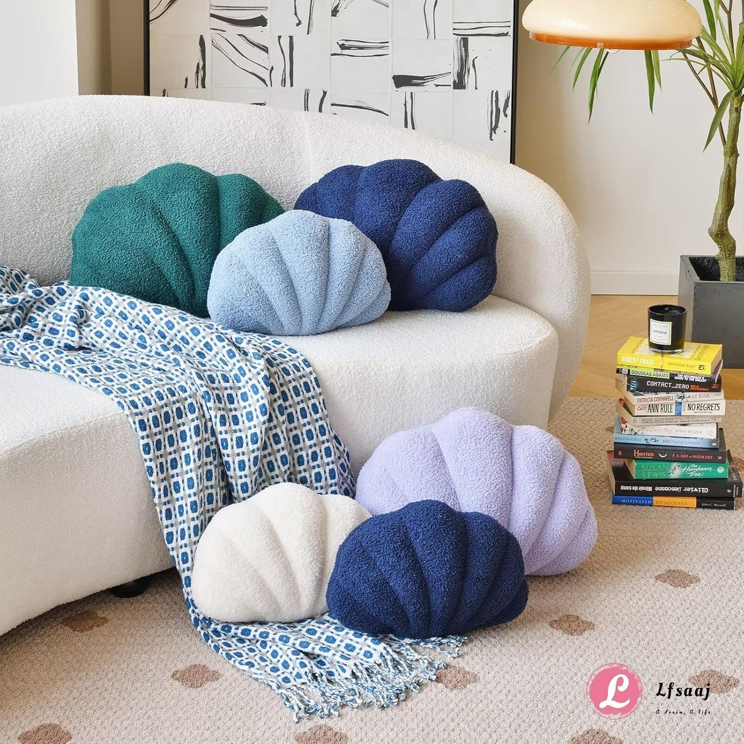 Seashell Throw Pillows, Shell Shaped Throw Pillows, 18 Inch Soft Home Decorative Pillow Plush Cushion for Bed Couch Living Sofa Room Decor Accent Throw Pillow (Navy 18Inch)