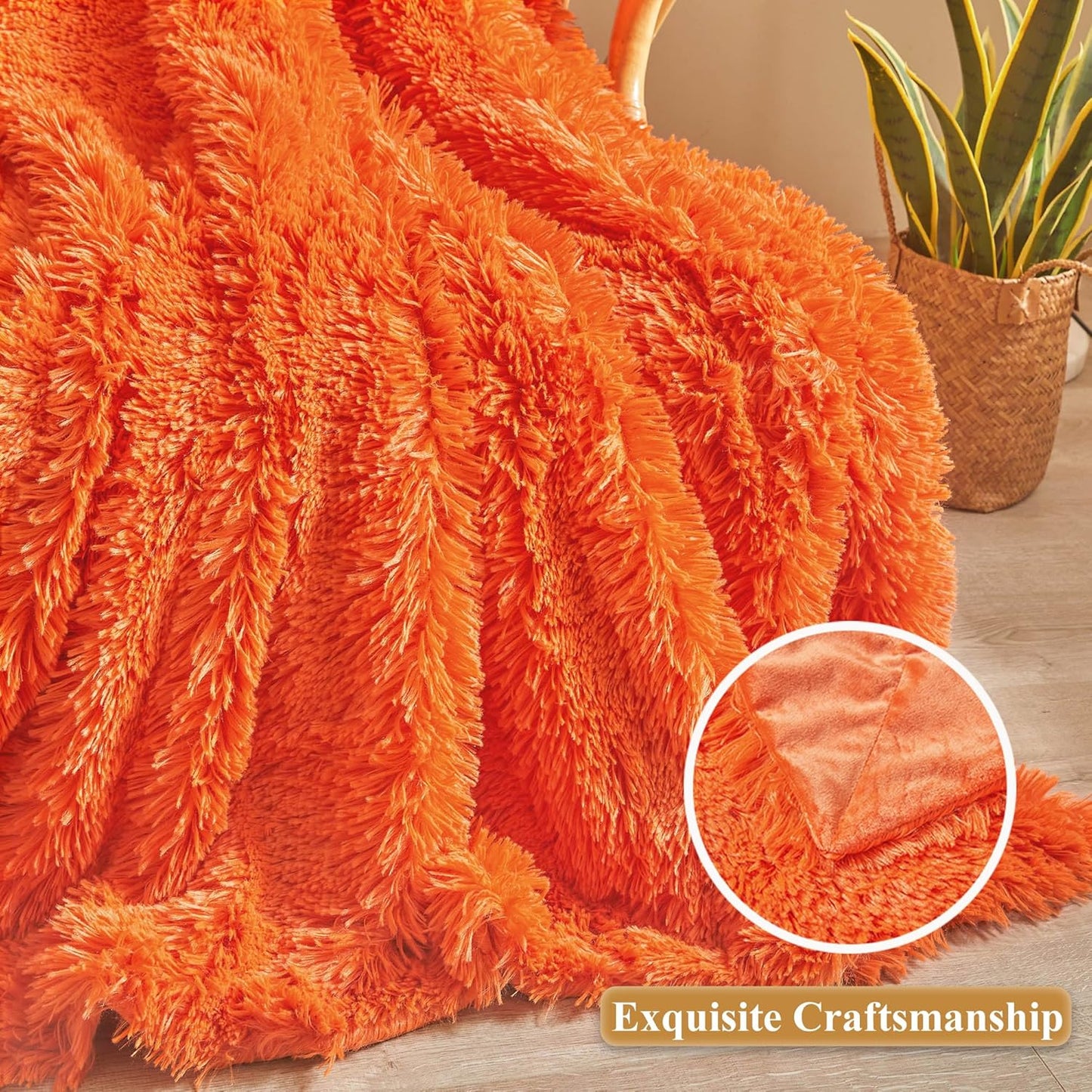 XeGe Luxury Faux Fur Throw, Orange Soft 50x60 Fluffy Blanket, Shaggy Plush Decorative Couch Throw, Cute Furry Bed Throw Fuzzy Office Lap Blanket for Bedroom Living Room Sofa, Orange