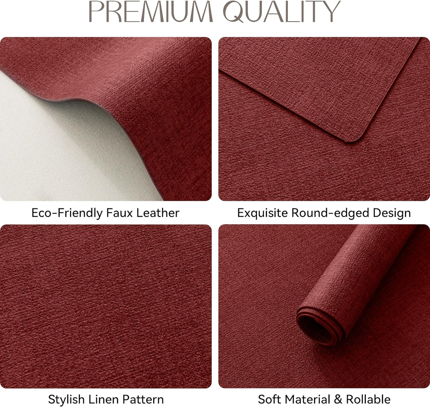 Romanstile Vinyl Placemats Set of 4-12 X 18 Inch - Heat Resistant Place Mats 100% Waterproof Oilproof Wipeable Reversible Faux Leather Table Mats for Kitchen/Dining/Party/Outdoor, Red