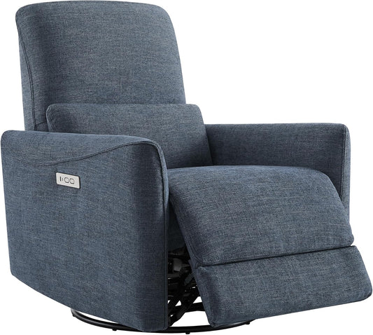 CHITA Power Recliner Chair Swivel Glider, FSC Certified Upholstered Fabric Living Room Nursery Reclining Sofa Chair with Lumbar Support, Ink Blue