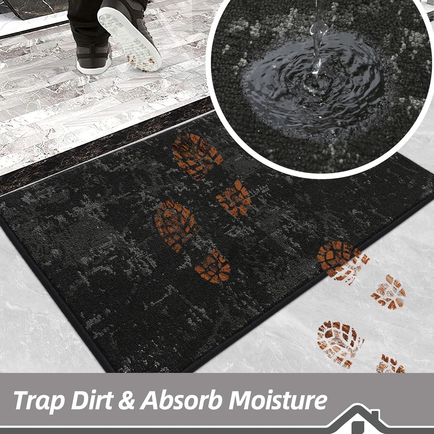 BEQHAUSE Dirt Trapper Door Mat 20"x32" Non-Slip Door Mats Washable Entryway Rugs Stain Resistant Doormat Absorbent Welcome Floor Mat for Front Back Door, Muddy Wet Shoes & Paws,Black