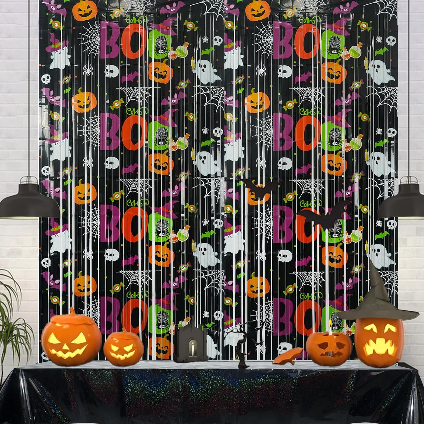 Boo Theme Streamers Party Backdrop - GREATRIL Halloween Decorations Backdrop for Wall Doorway Birthdays - 2 Packs