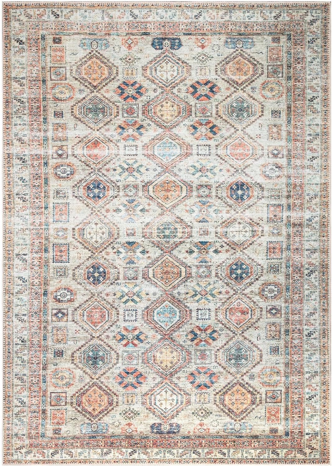 Keen Home Design 8x10 Rug - Machine Washable Area Rug with Non-Slip Backing, Ideal for Living Room, Dining Room, Bedroom - Vintage, Easy Clean, Durable, Low Pile Rug - (8' x 10')