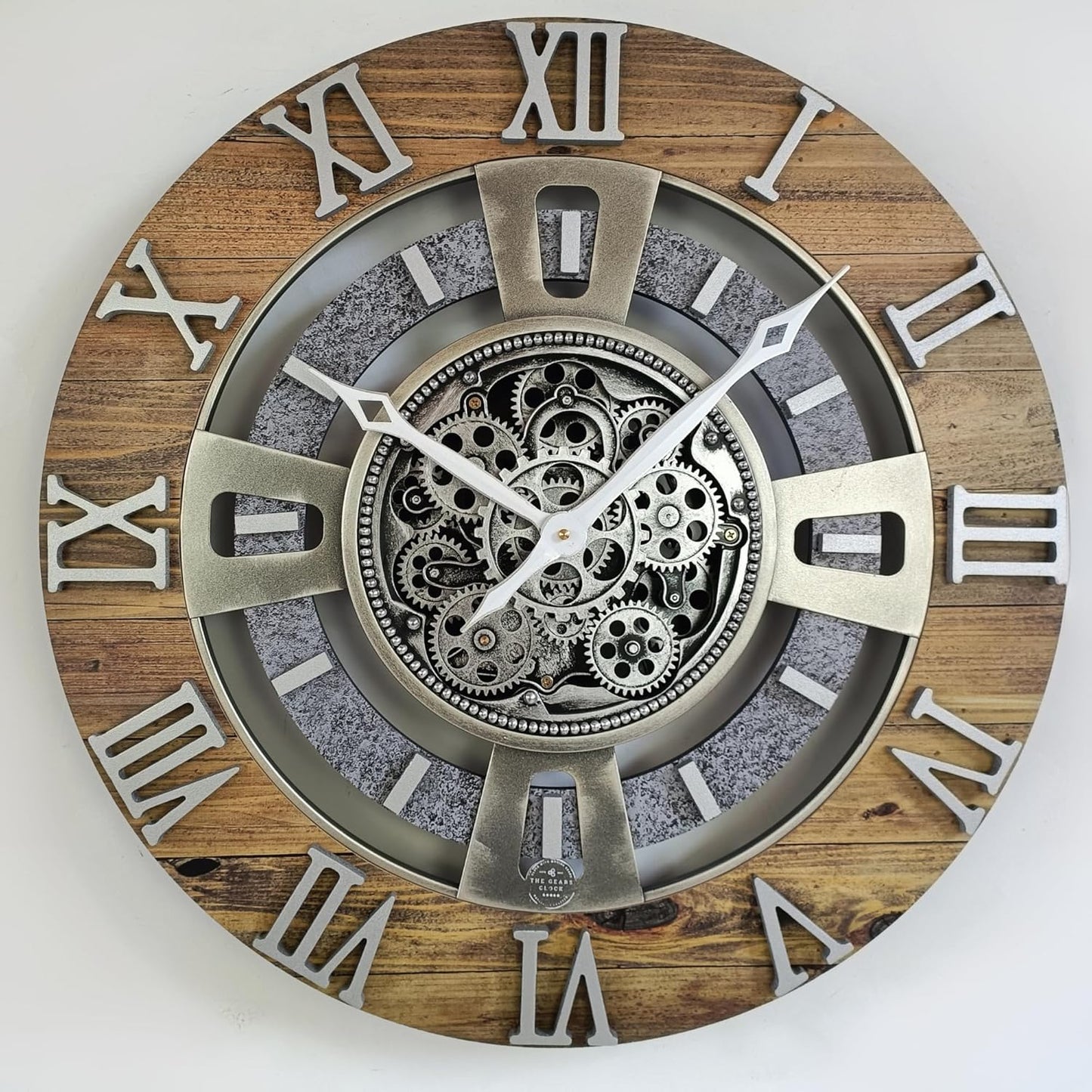 The Gears Clock Real Moving Gear Wall Clock England Line (Wood & Stone, 24 inches (60 cm))