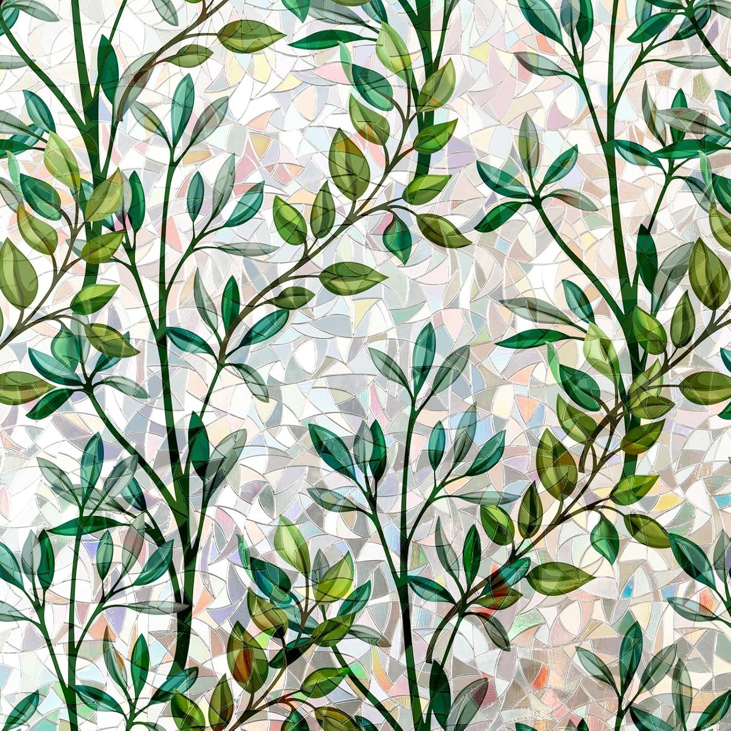 Rainbow Window Privacy Film 3D Leaf Decorative Stained Glass Window Film Anti UV Non-Adhesive Reusable 23.6" x 78.7" for Home Room Car Glass Cling