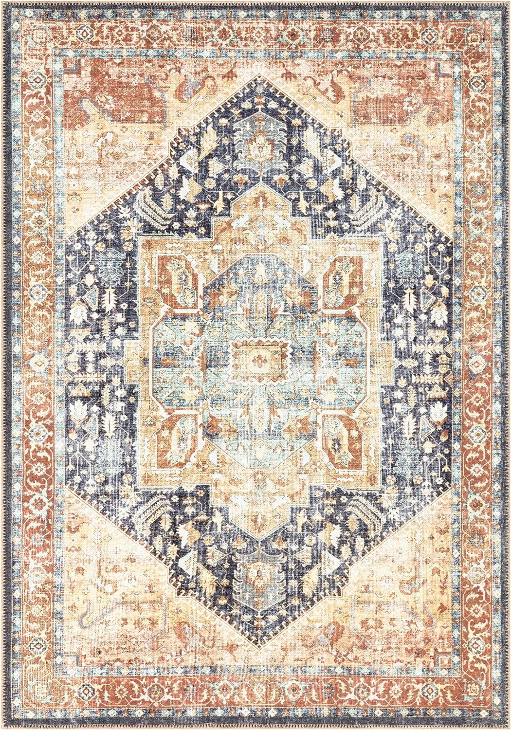 Keen Home Design 10x14 Rug - Machine Washable Area Rug with Non-Slip Backing, Ideal for Living Room, Dining Room, Bedroom - Vintage, Easy Clean, Durable, Low Pile Rug - (9'7" x 14')