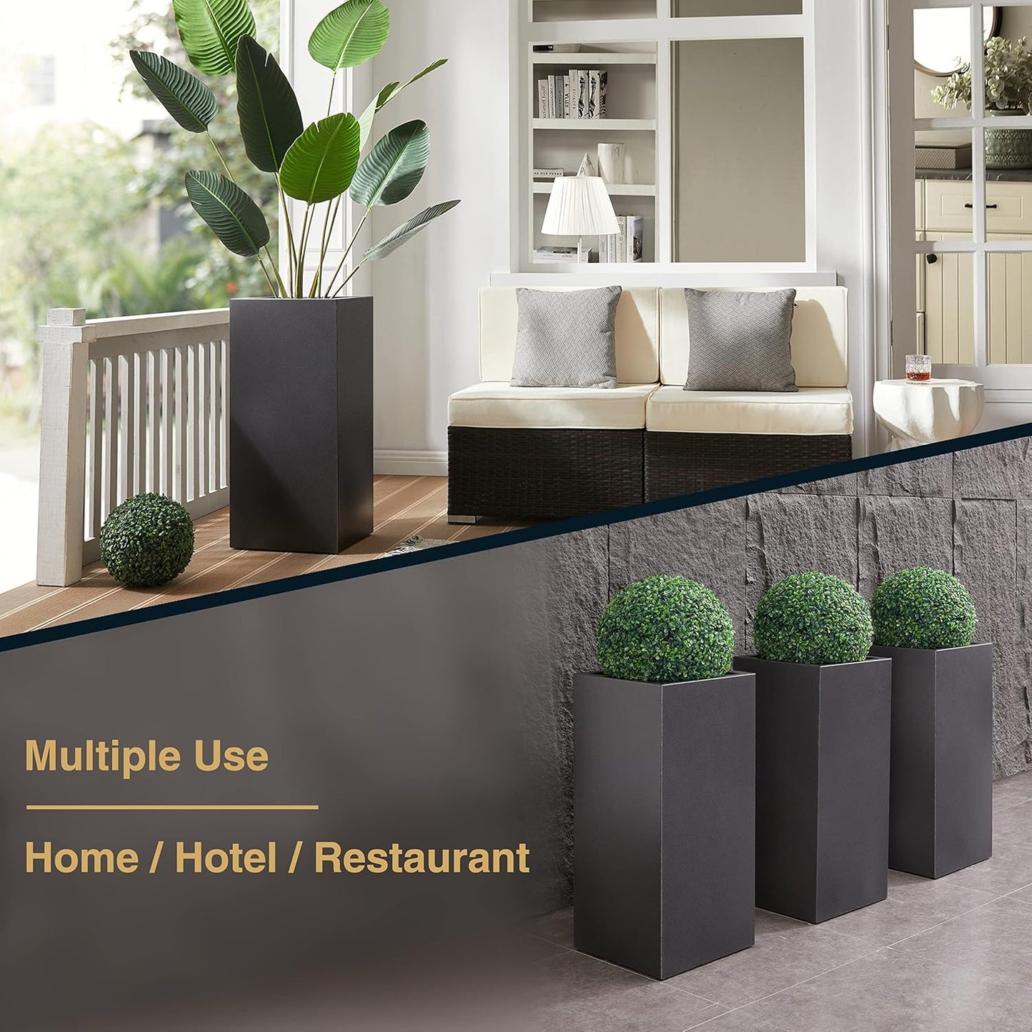 Metallic Heavy Tall Outdoor/Indoor Planter Box, Seamless Metal Planter, Rectangular, 14”Lx14”Wx30”H, 25 Pounds, Dark Gray, No Assembly, 1 Pack