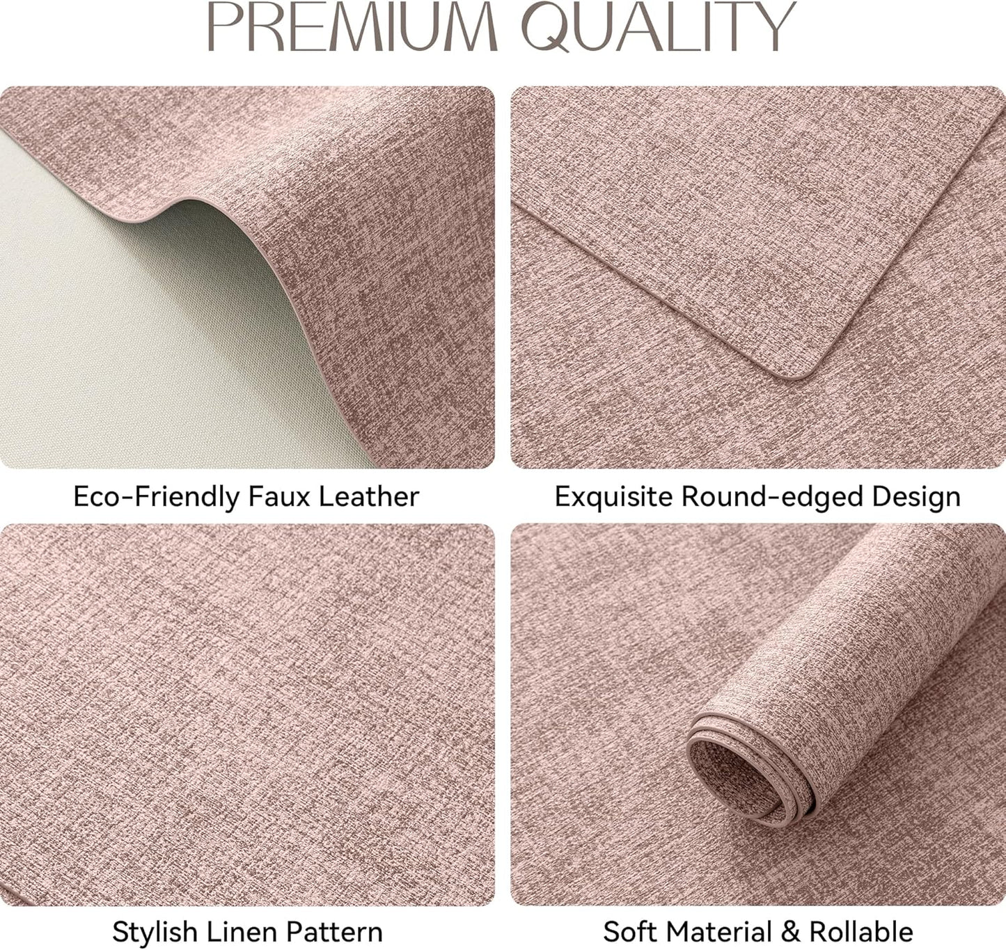 Romanstile Vinyl Placemats Set of 6-12 X 18 Inch - Heat Resistant Place Mats 100% Waterproof Oilproof Wipeable Reversible Faux Leather Table Mats for Kitchen/Dining/Party/Outdoor, Pink
