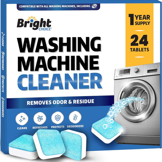 Washing Machine Cleaner Tablets 24 Pack - Deep Cleaning Tablets for Front & Top Load, Works With HE Washers, Removes Residue, Odor & Pet Hair - 12 Month Supply of Washer Cleaner Descalers, Septic Safe