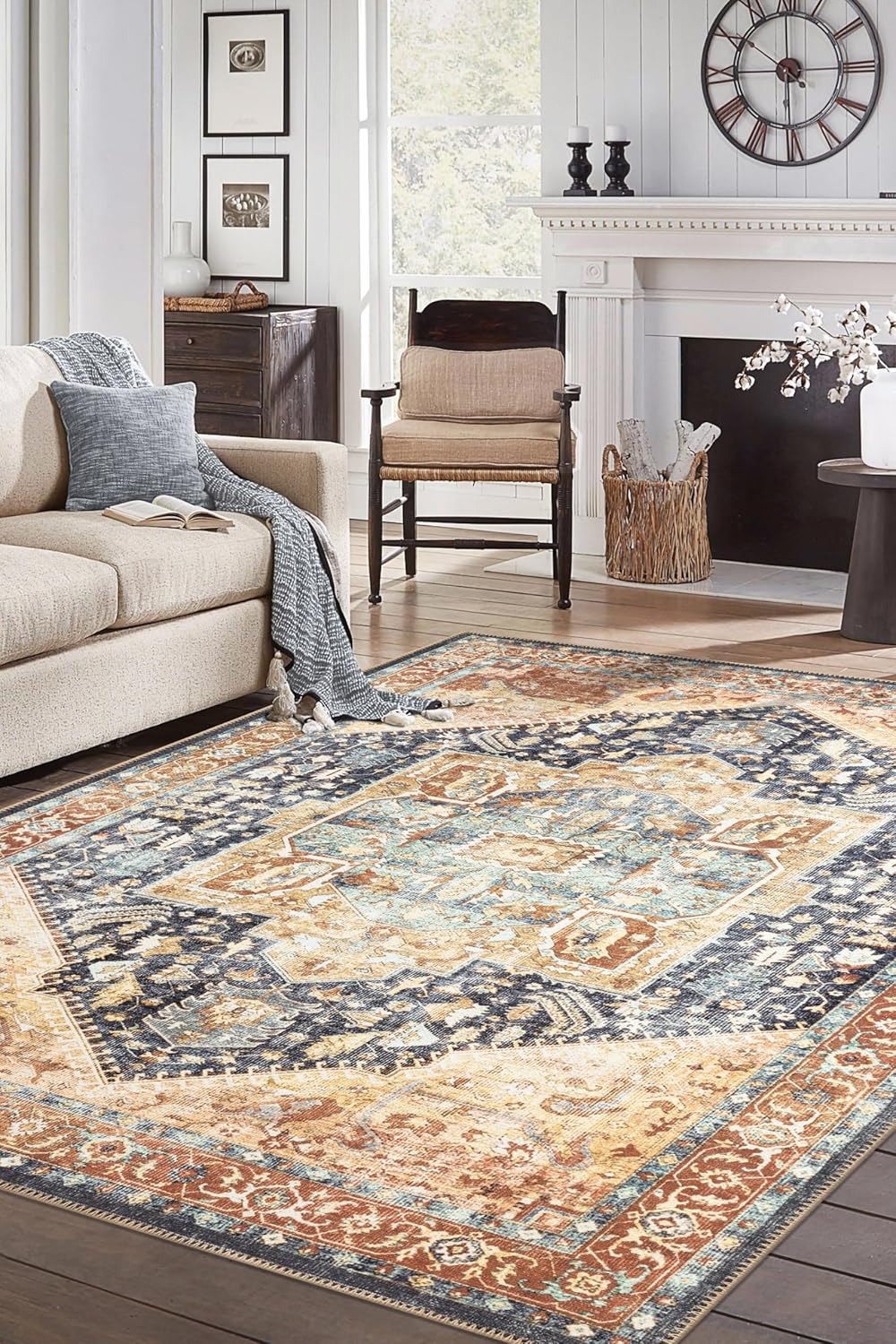 Keen Home Design 6x9 Rug - Machine Washable Area Rug with Non-Slip Backing, Ideal for Living Room, Dining Room, Bedroom - Vintage, Easy Clean, Durable, Low Pile Rug - (6' x 9')