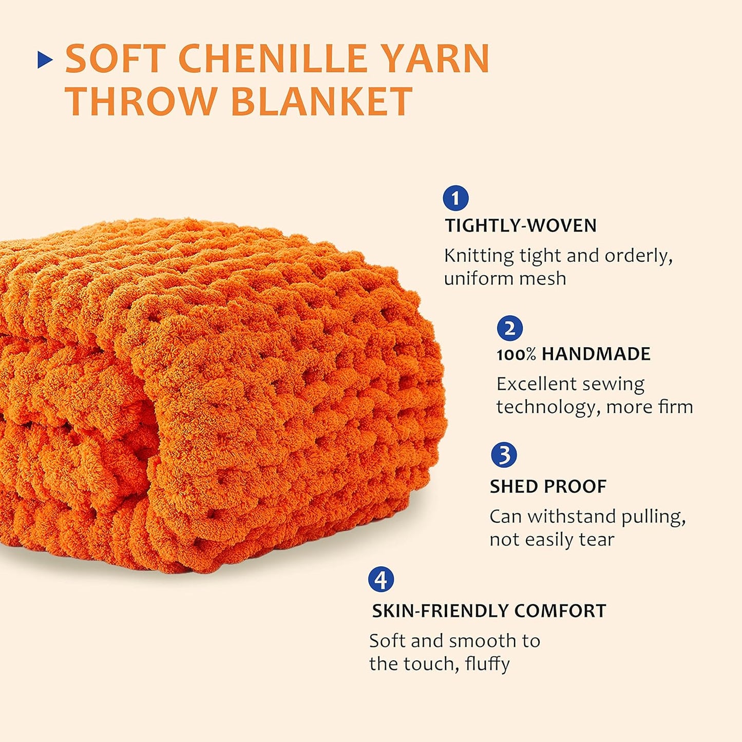 L'AGRATY Chunky Knit Blanket Throw - Soft Chenille Yarn Throw Blanket 40x50： Handmade Thick Cable Knit Crochet Blanke - Large Knit Blanket Chunky Rope Knot Throw Blanket for Couch Sofa Bed Home Decor