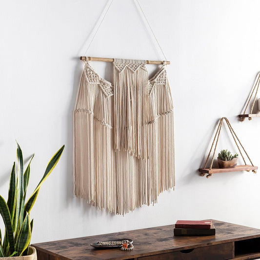 Mark&Day Wall Art, Meiningen Global Farmhouse Beige Macrame Tapestry Wall Hanging for Living Room, Bedroom, Office or Kitchen (35"H x 22"W)