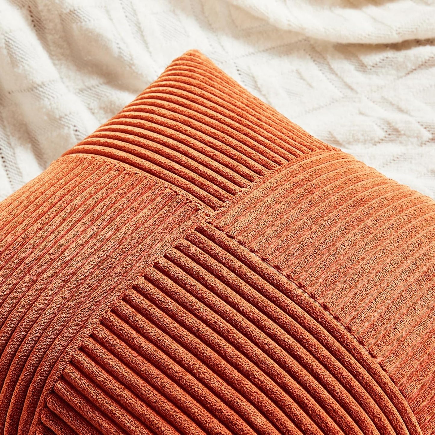Fancy Homi Set of 2 Burnt Orange Decorative Throw Pillow Covers 16x16 Inch for Living Room Couch Bed, Boho Farmhouse Fall Home Decor, Soft Corss Corduroy Patchwork Textured Cushion Case 40x40 cm