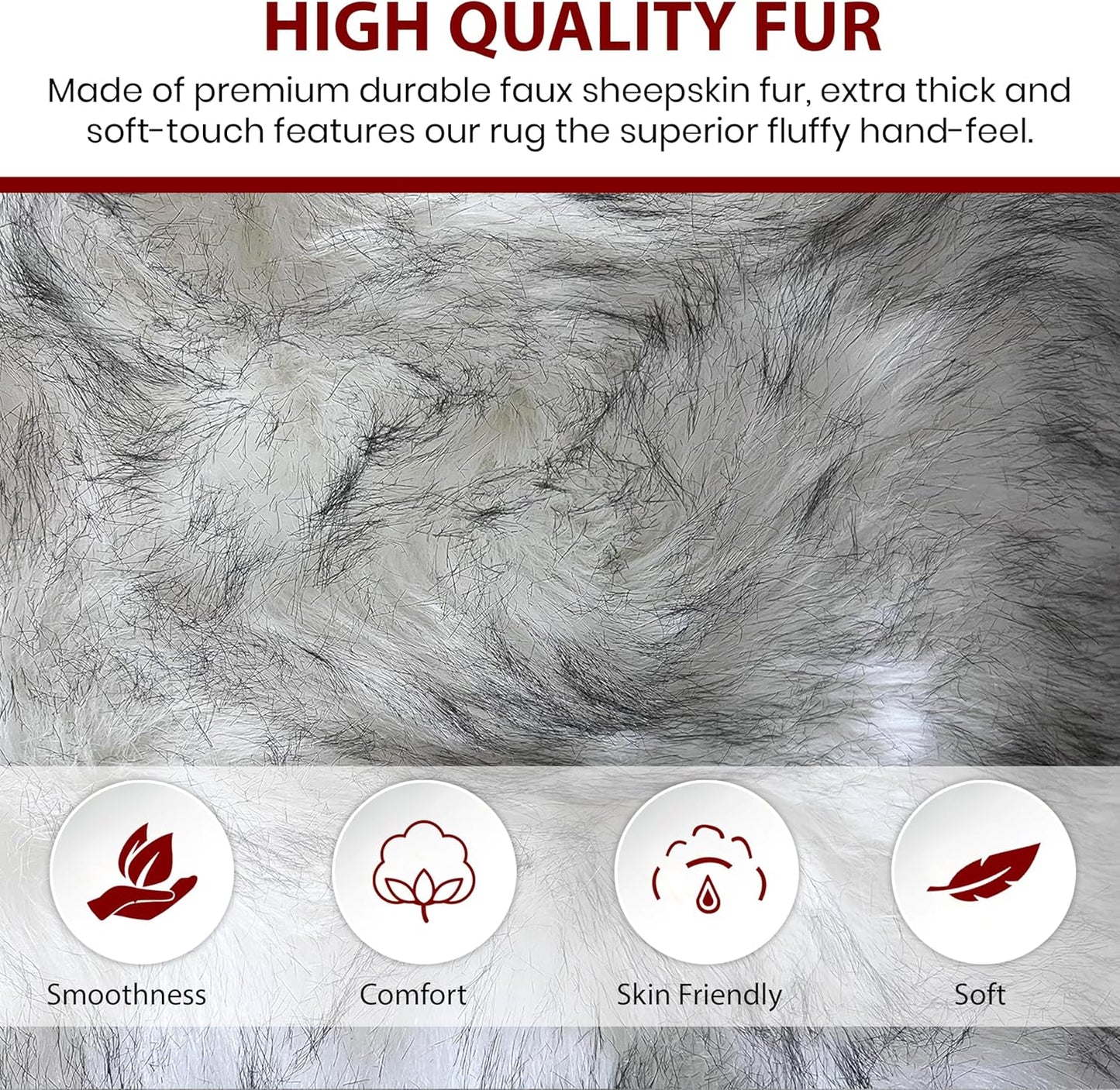 LAMBZY Faux Sheepskin Hypoallergenic Free Shape Silky Shag Rug, Luxury Shaggy Silky Plush Carpet for Bedrooms Rugs Living, Sofa Floor (Duo Decto 12 Pelts 6'x12', 180x360cm White/Black Tips)