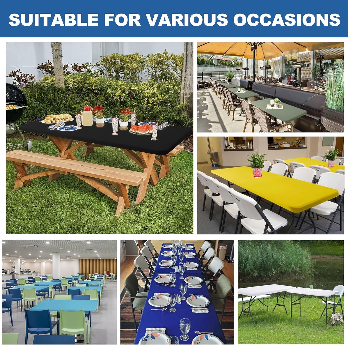 Fitted Tablecloth for 6 Foot Rectangle Tables-4 Pack Cream Elastic Outdoor Picnic Table Cover-Spandex Stretch Folding Table Cloths 6 ft for Camping Dining Room Patio Kitchen Banquet Party