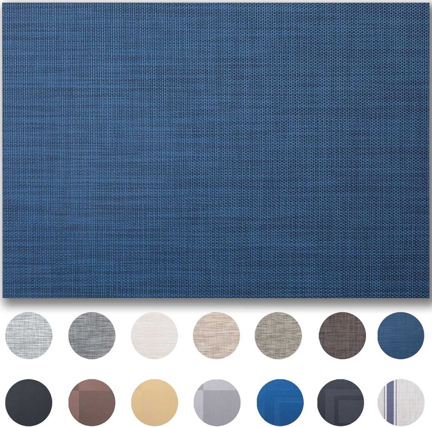 Placemats Set of 4 - Easy Clean Woven Vinyl Placemats for Dining Table, Indoor/Outdoor Place Mats, Washable PVC Table Mats（Navy Blue）