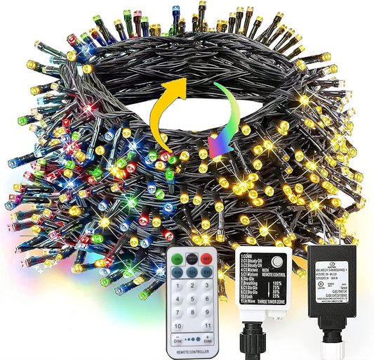 Dazzle Bright 100FT 300 LED Color Changing Christmas Lights, 2 in 1 Warm White & Multi Waterproof Christmas String Lights with Remote 11 Functions Christmas Decorations for Indoor Outdoor