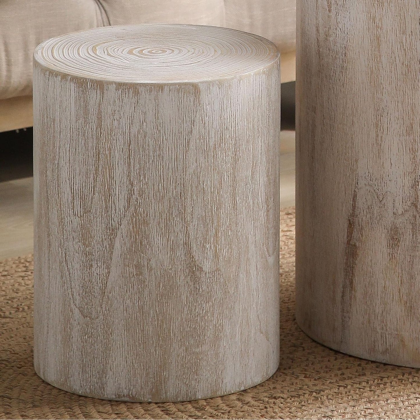 Round Nesting Coffee Table Set of 3, Small Pedestal Stand, Modern Circle Coffee Tables, Wooden Accent Side Table End Footstools for Living Room Office Bedroom, Farmhouse, Whitewashed