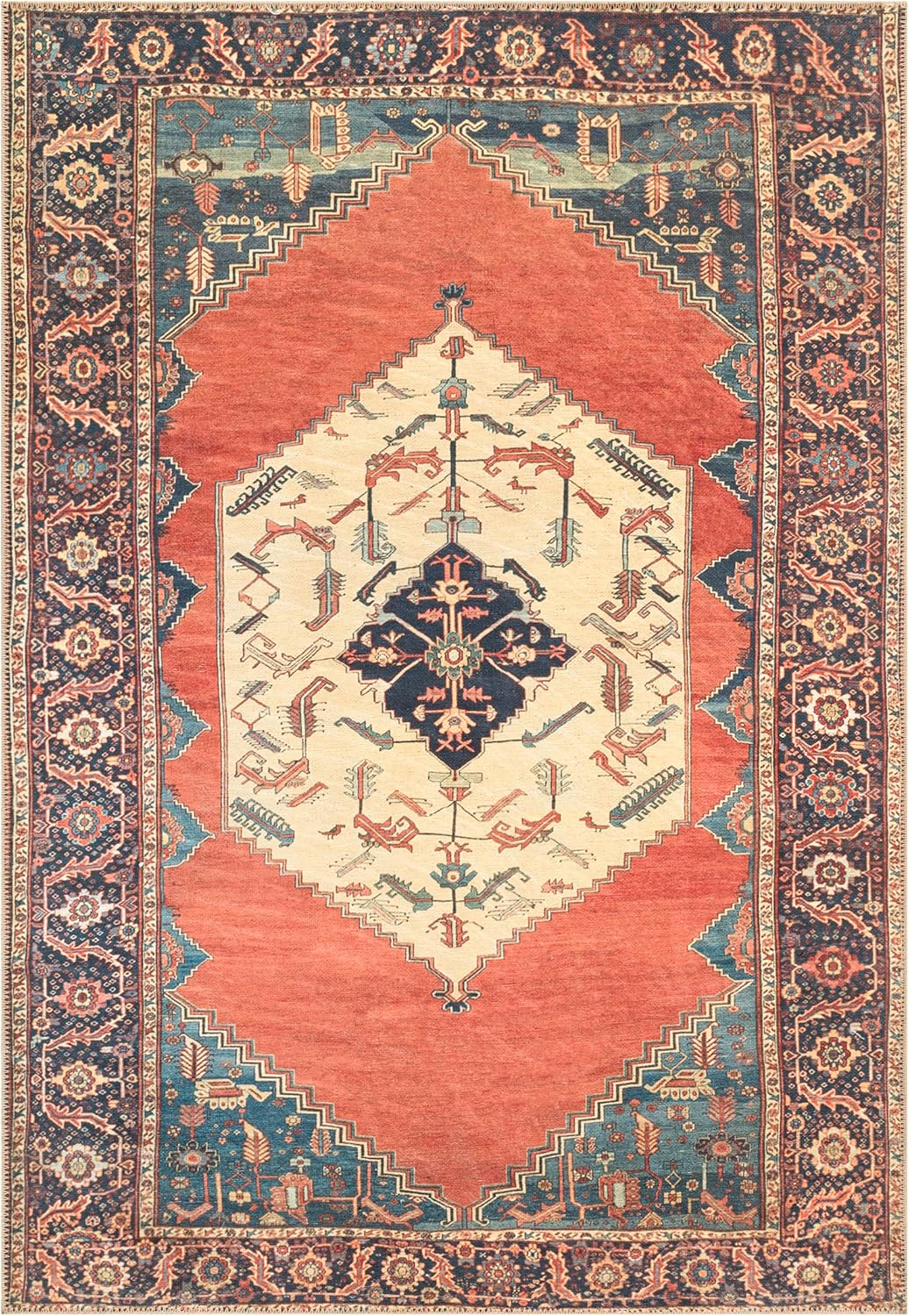 Keen Home Design 8x10 Rug - Machine Washable Area Rug with Non-Slip Backing, Ideal for Living Room, Dining Room, Bedroom - Vintage, Easy Clean, Durable, Low Pile Rug - (8' x 10')
